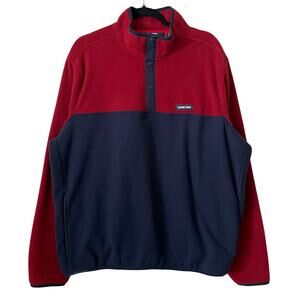Lands End Pullover Mens XL Red Blue Snap T Mock Neck Fleece Cozy Sweater Outdoor
